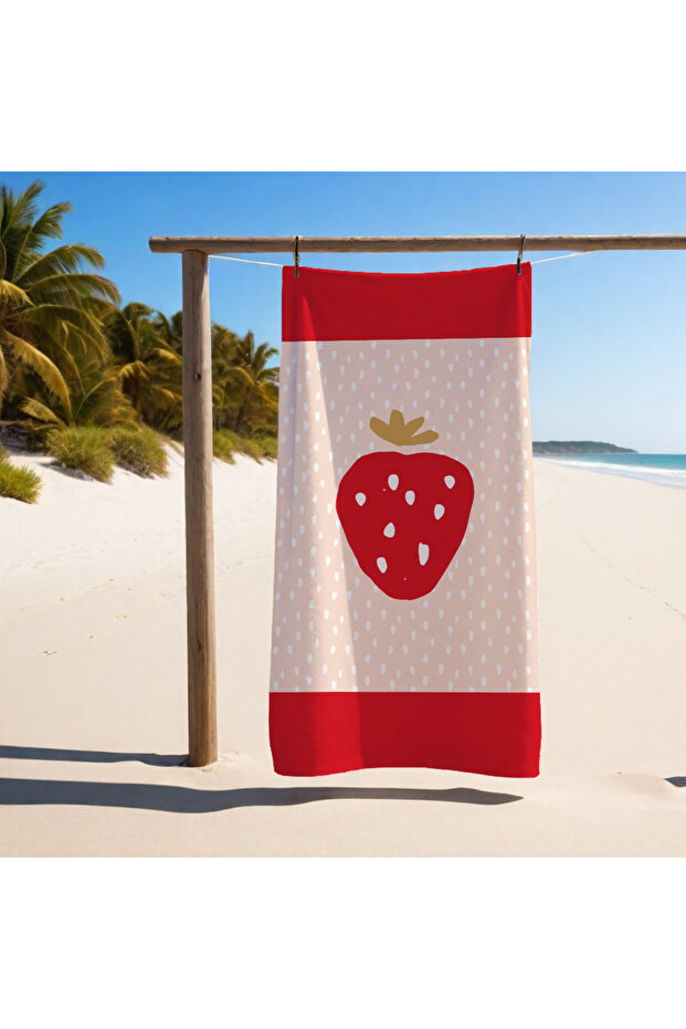 Colorful Strawberry Patterned Towel 75X150 cm Quick Drying Soft Fabric Suitable for Beach & Bathroom Use