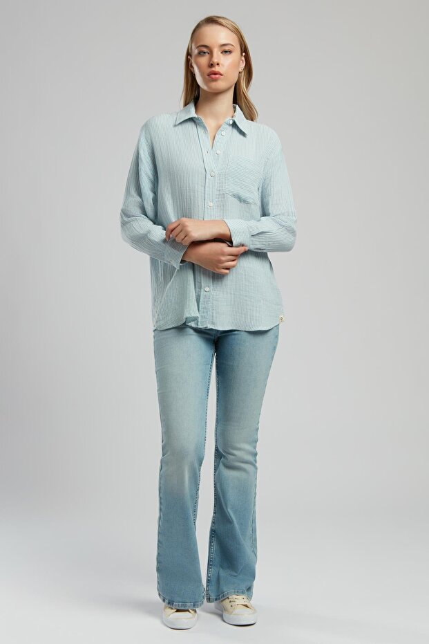 Alma Women's 100% Cotton Woven Shirt Blue-White Striped