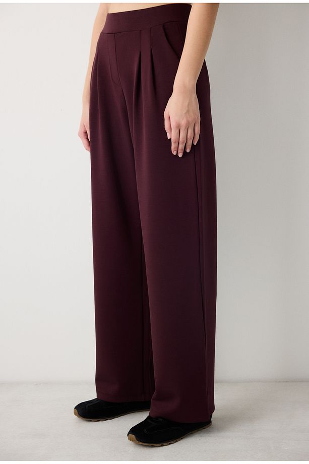Koyu Mürdüm Yüksek Bel Pile Straight Pantolon - 3