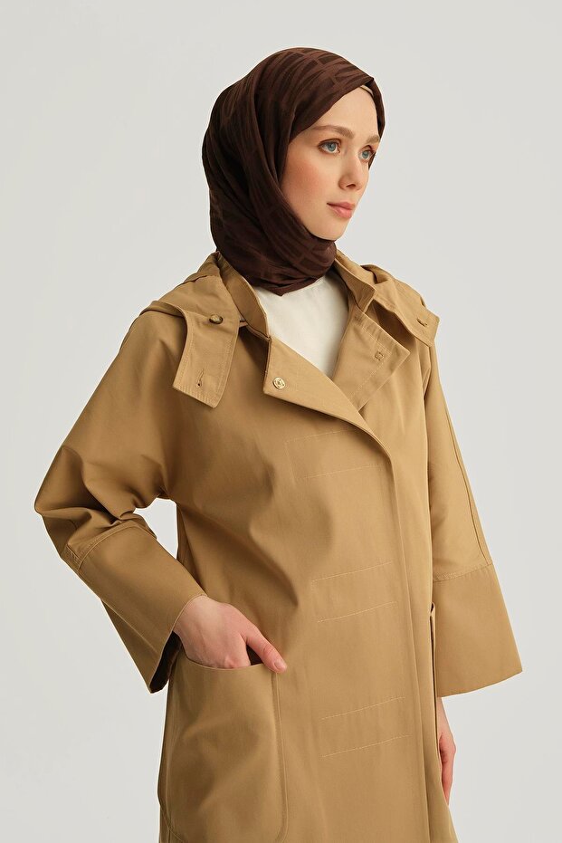 Kapüşonlu Kruvaze Kap 25y7814 Kum - 2