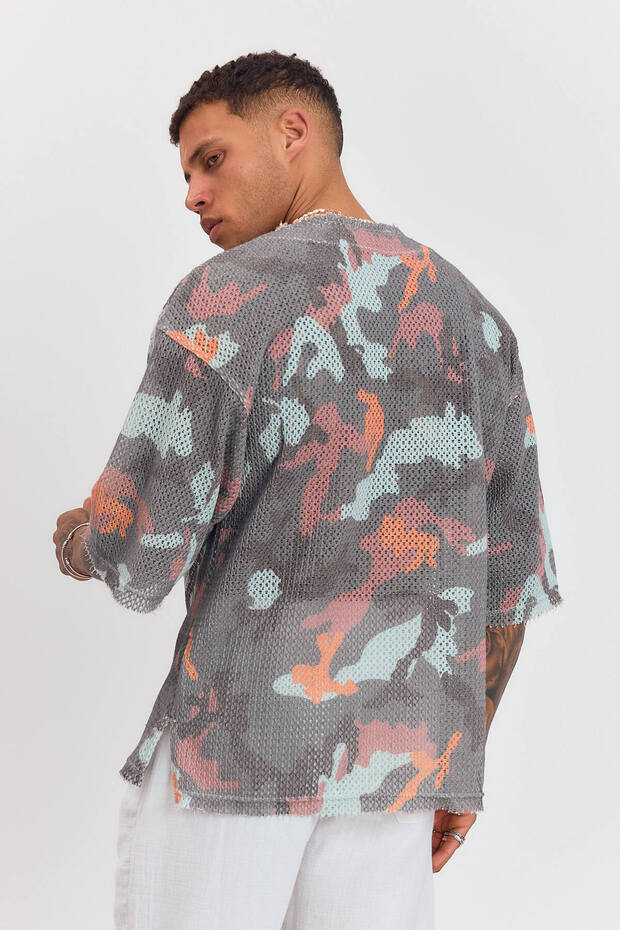 Örme Jakarlı Yarım Kol Oversize Tshirt - 6