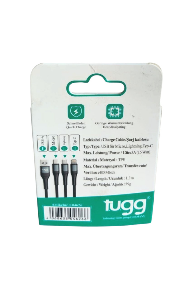 Tugg Germany Şarj Kablosu.104626 Usb Çoklayıcı Micro/Lightning/Type-C - 2