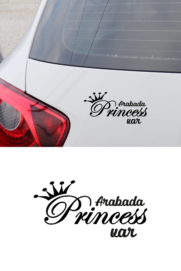 Arabada Prenses Var Araba Sticker Yapıştırması 20x10cm - 1