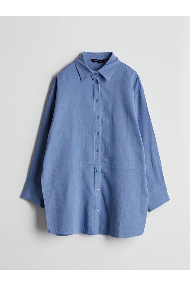 LCW Modest Mavi Oversize Müslin Kadın Gömlek Tunik - 1