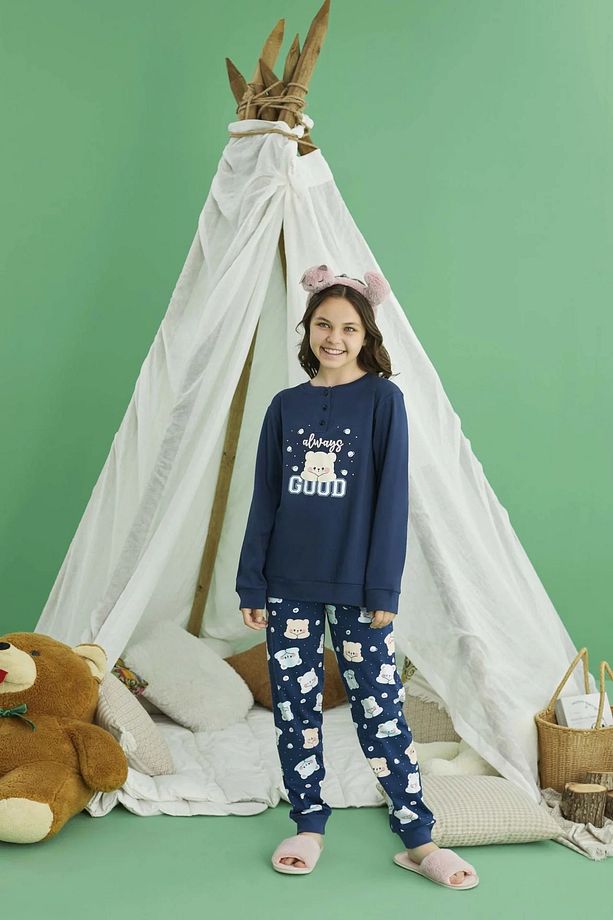 Kız Çocuk Pijama Takımı %100 Pamuk Interlock Kumaş Rahat Uyku Seti - 2