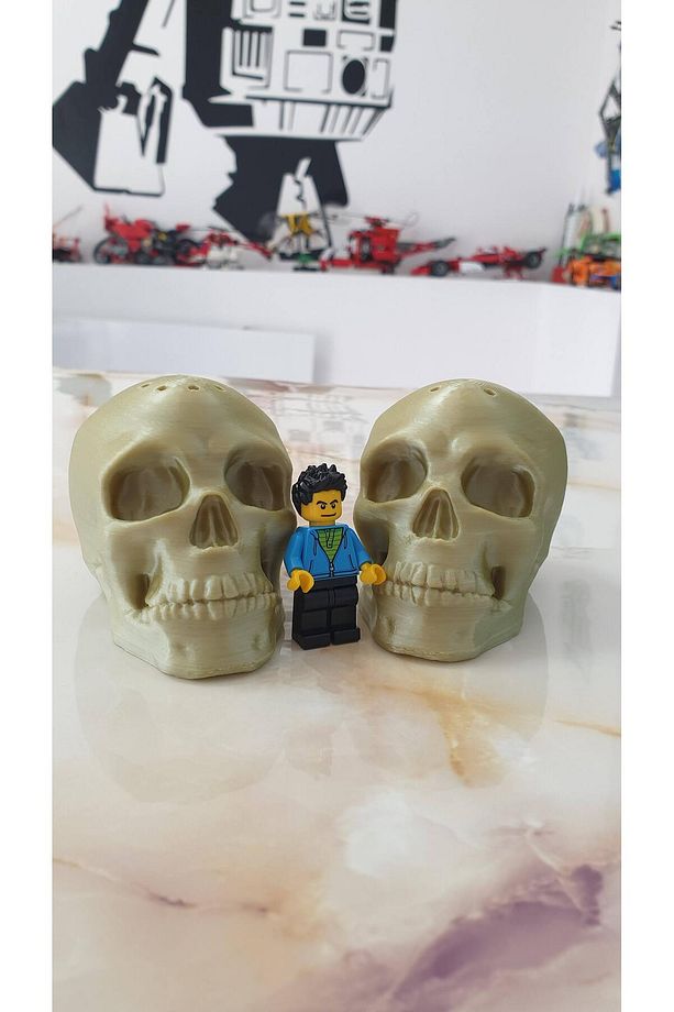 3d Baskı Kuru Kafa Şekilli Tuzluk & Biberlik Seti - 6