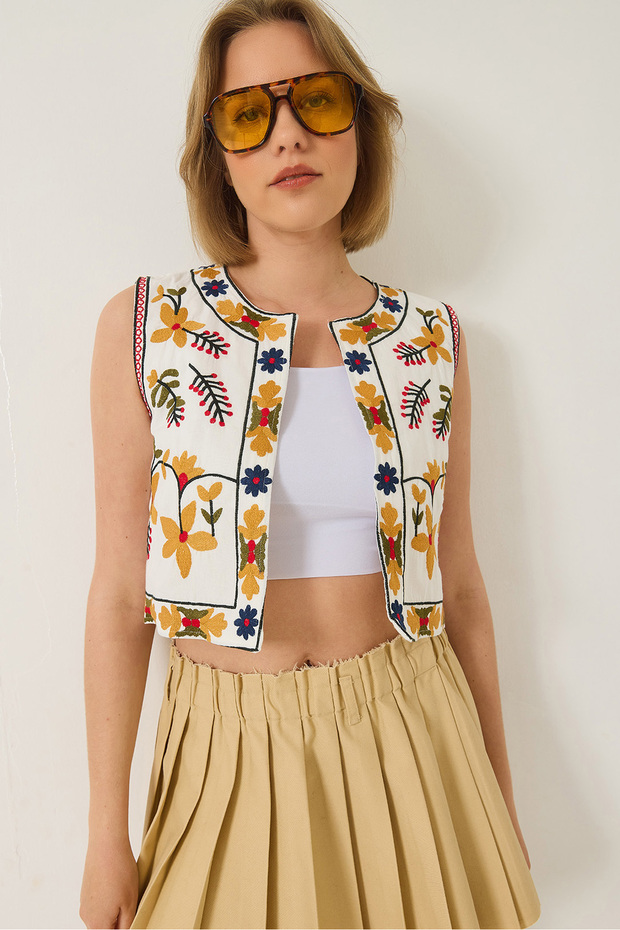 Dámská vyšívaná detailní plátěná vesta 237 60283215 - 1