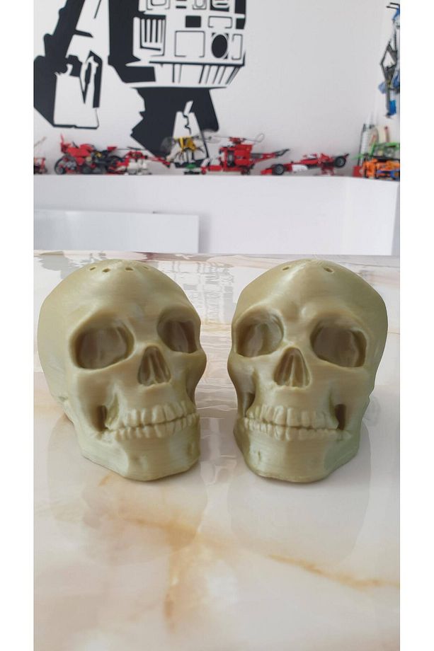 3d Baskı Kuru Kafa Şekilli Tuzluk & Biberlik Seti - 2