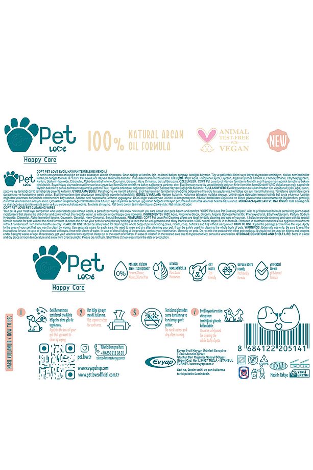 Kediler Ve Köpekler Için Evcil Hayvan Temizleme Mendili 3x60 Adet 100% Doğal Argan Yağlı - 6