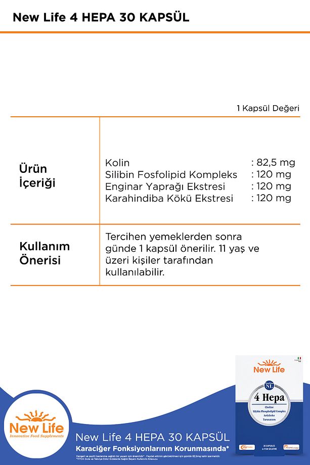 4 Hepa 30 Yumuşak Kapsül - Silibin Fosfolipid - Kolin - Enginar Yaprağı ve Karahindiba Kök Ekstresi - 3