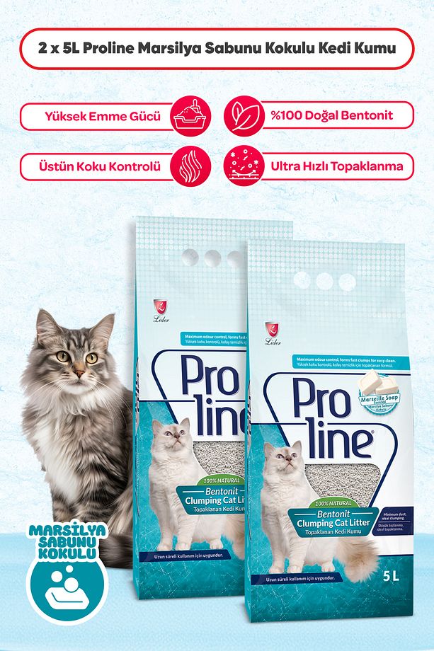 Proline Marsilya Sabunlu Bentonit Kedi Kumu 5 Lt (2 Adet) - 1