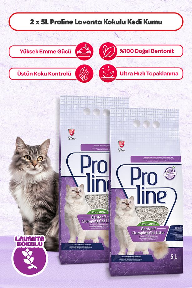 Proline Lavanta Kokulu Bentonit Kedi Kumu 5 Lt (2 Adet) - 1