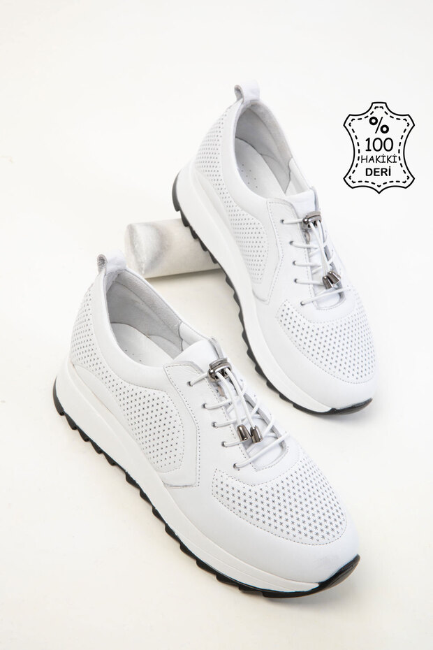 Fehér, valódi bőr női tornacipő 20551 - 3