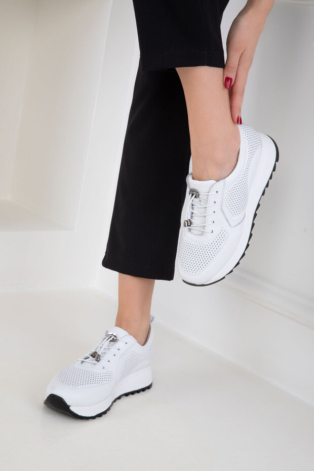 Fehér, valódi bőr női tornacipő 20551 - 5