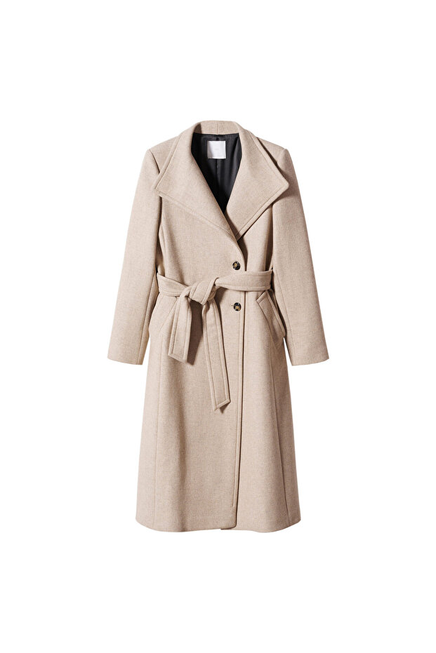 Wełniany płaszcz z paskiem - 12