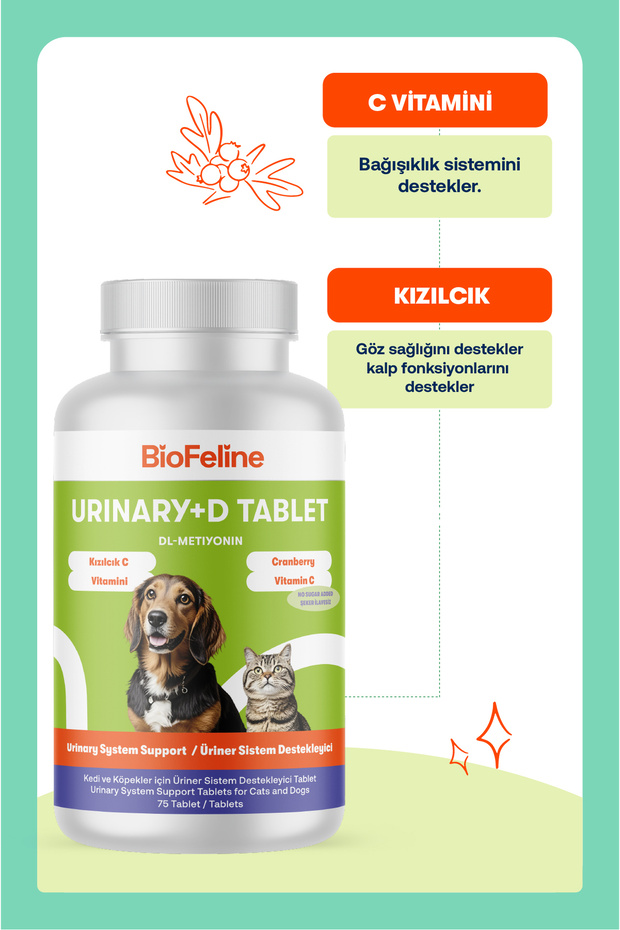 Urinary-D Tablet – Kedi ve Köpek için Üriner Sistem & Böbrek Desteği (75 Tablet) - 2