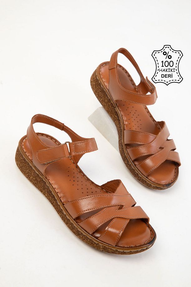 Taba Hakiki Deri Kadın Sandalet 20542 - 2
