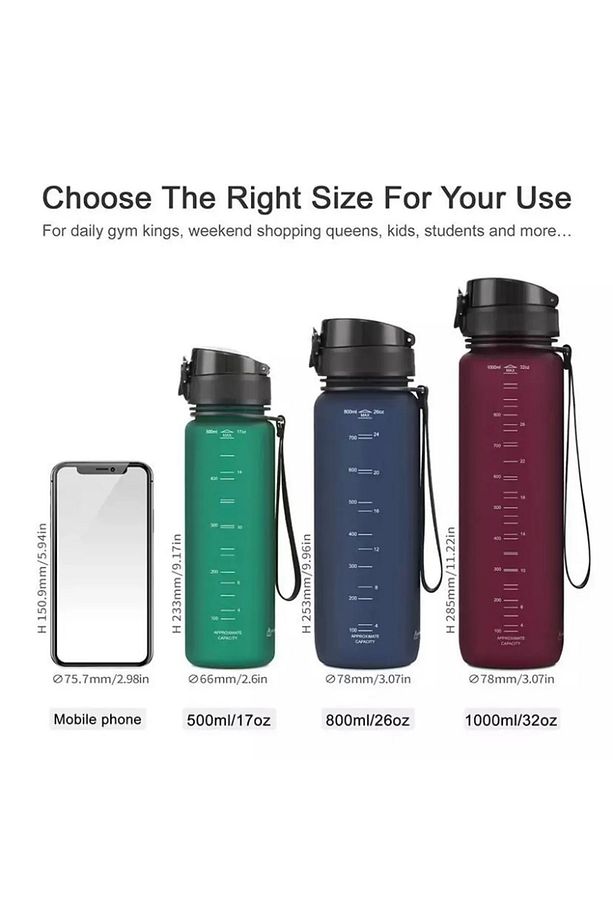 Büyük Boy 28 Cm 1000ml 1 Litre Su Matarası Bpa Koku Sızdırma Yok 3038 - 9