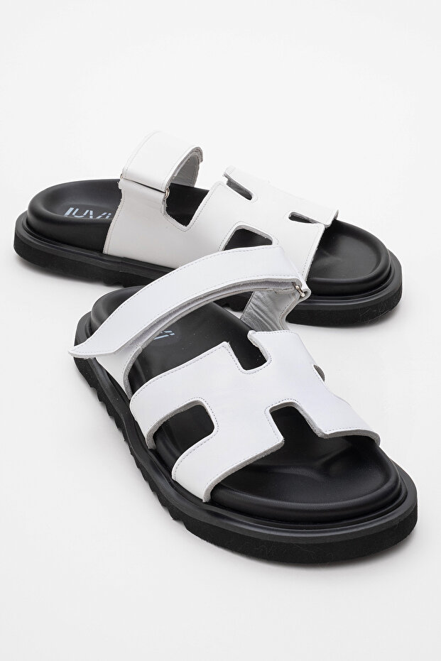 Morte White Skin Genuine Leather Women's Slippers