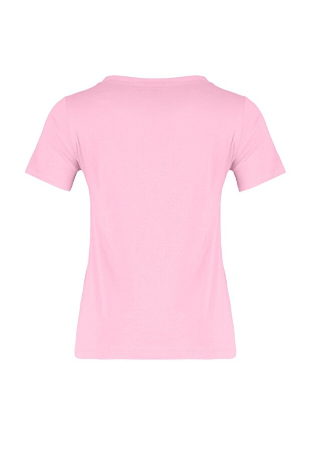 Pembe-Mint %100 Pamuk 2'li Paket Basic V Yaka Örme T-Shirt TWOSS23TS00002 - 15