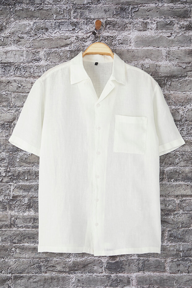 Beyaz %100 Keten Regular Fit Gömlek TMNSS25GO00056 - 9