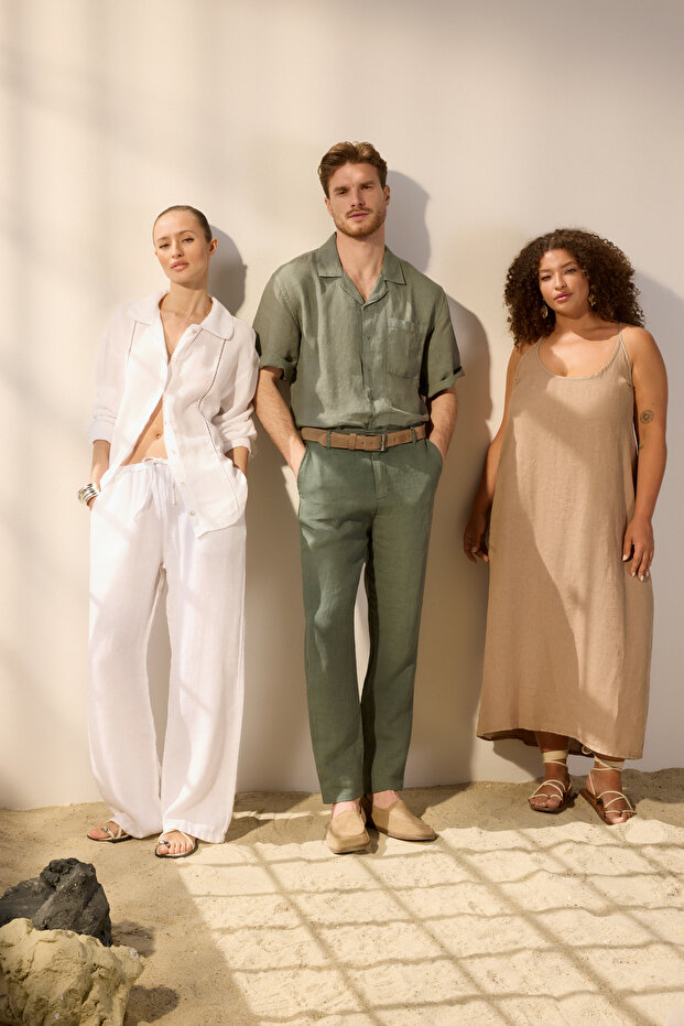 Haki %100 Keten Regular Fit Pantolon TMNSS25PL00029 - 4