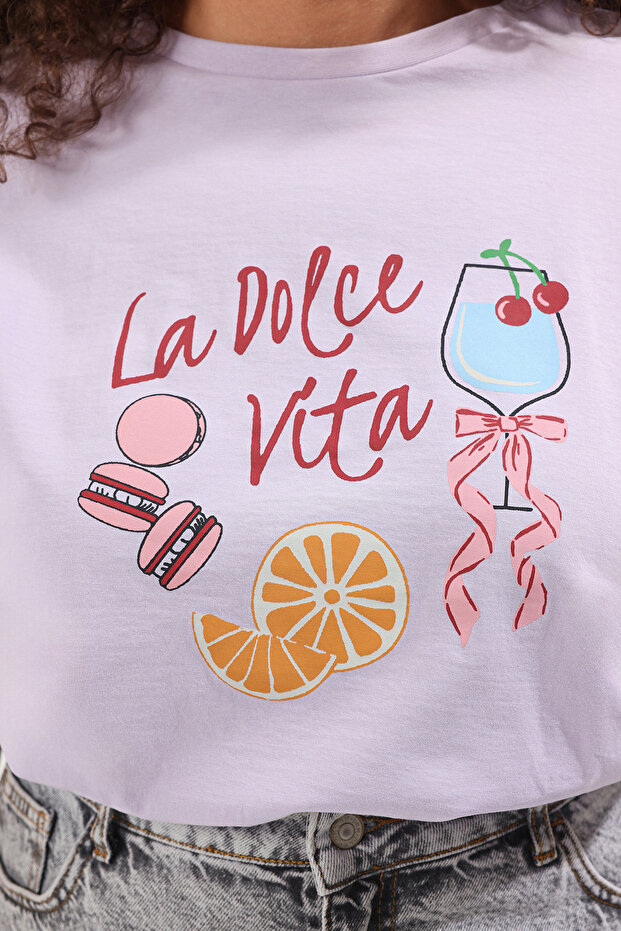 Lila Kokteyl Baskılı Fit Büyük Beden T-shirt TBBSS25BF00068 - 3