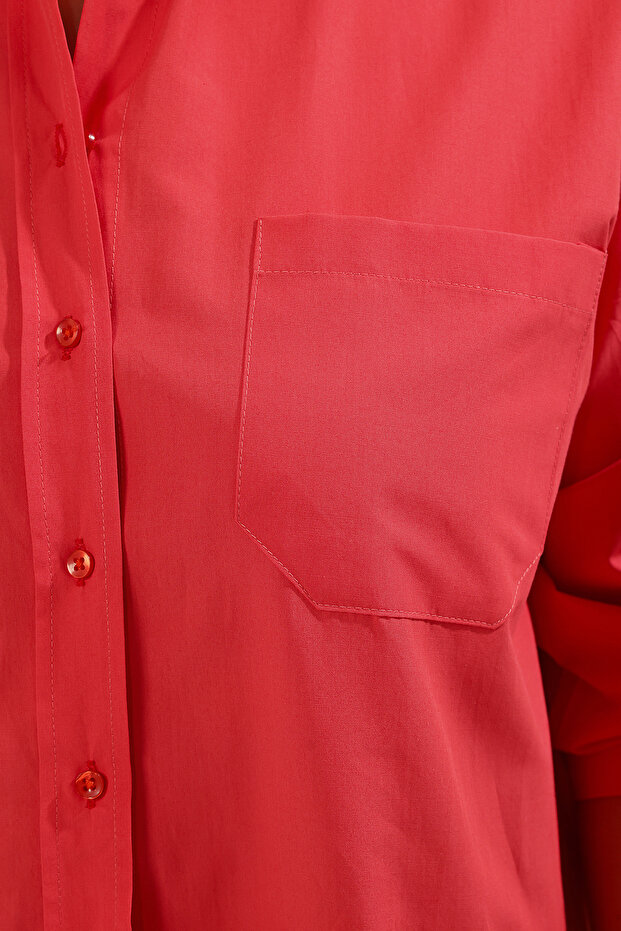 Czerwona luźna bawełniana koszula z długim rękawem w dużym rozmiarze TBBSS22GO0323 - 3