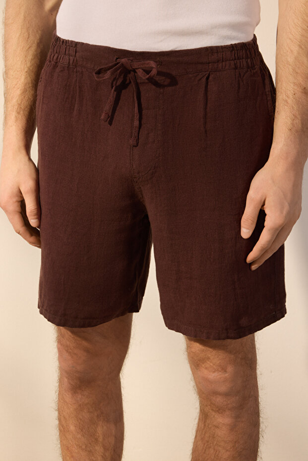 Kahverengi Limited Edition %100 Keten Regular Fit Şort & Bermuda TMNSS24SR00050 - 3