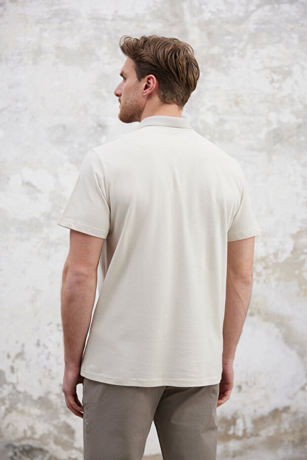 Taş Regular/Normal Kesim Fermuarlı %100 Pamuk Polo Yaka T-shirt TMNSS25PO00041 - 4