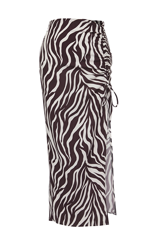 Zebra Desenli Dokuma Büzgülü Maxi Plaj Etek TBESS25ET00014 - 5