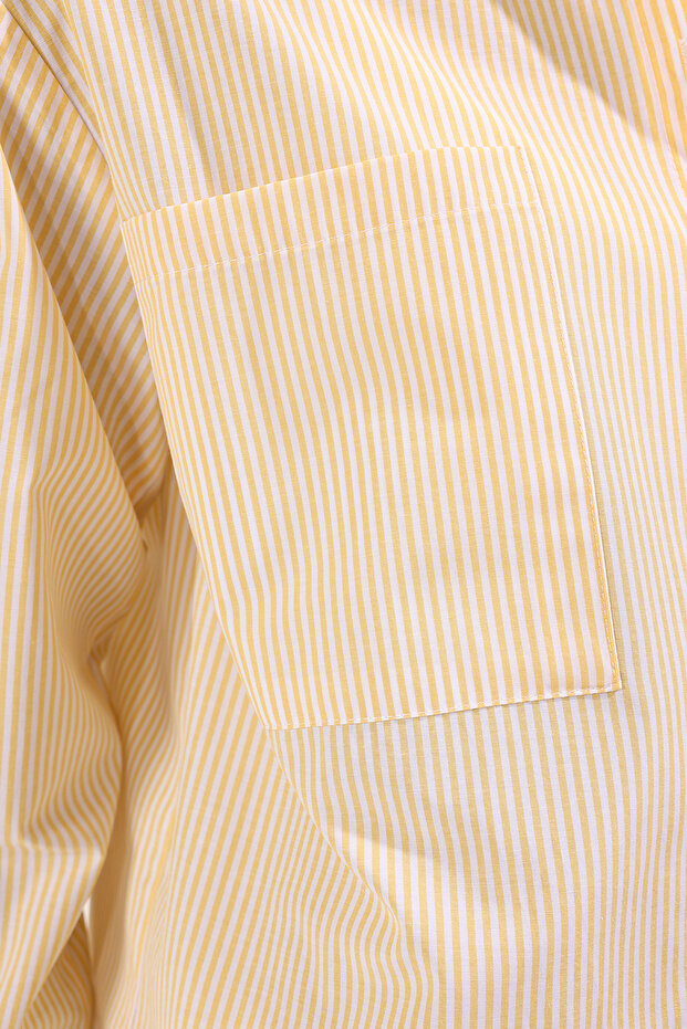 Sarı Çizgili Oversize Geniş Kalıp Dokuma Gömlek TWOAW23GO00359 - 3