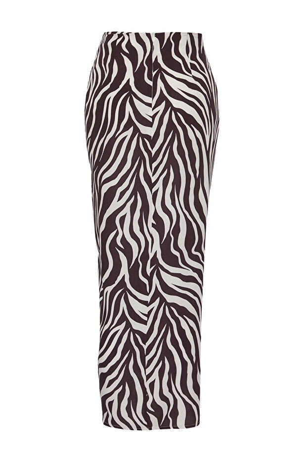 Zebra Desenli Dokuma Büzgülü Maxi Plaj Etek TBESS25ET00014 - 6