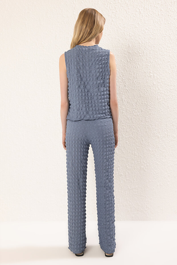 Indigo Dokulu Bluz-Pantolon Örme Alt-Üst Takım TWOSS24AU00032 - 4