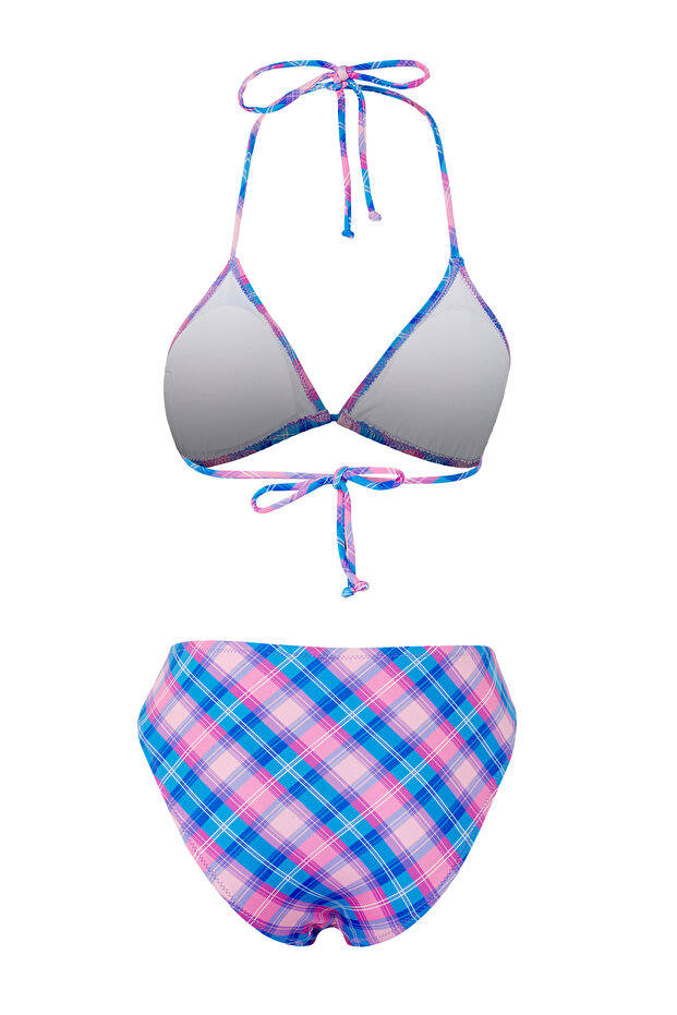 Ekose Desenli Üçgen Kaplı Regular Yüksek Bel Bikini Takımı TBESS25BT00188 - 7