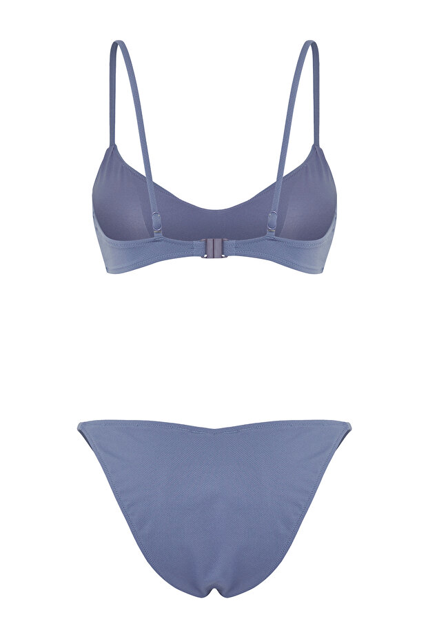 Mavi Üçgen Kaplı Brazilian Düşük Bel Bikini Takımı TBESS25BT00174 - 8