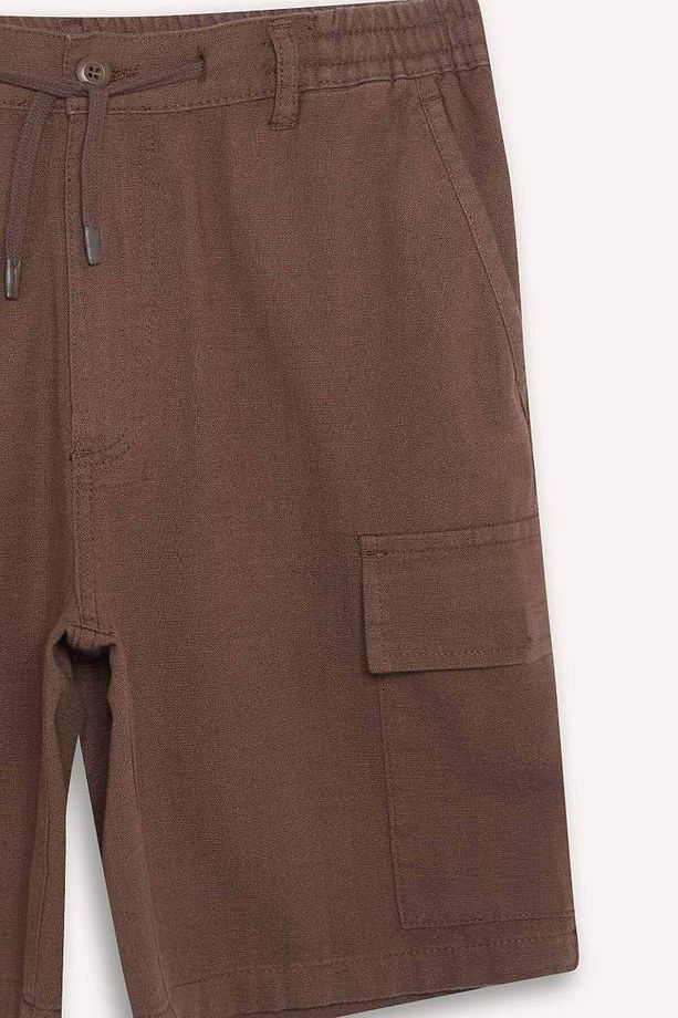 %100 Pamuk Regular Kargo Cepli Keten Görünümlü Bermuda Şort E7799ax25sp - 2