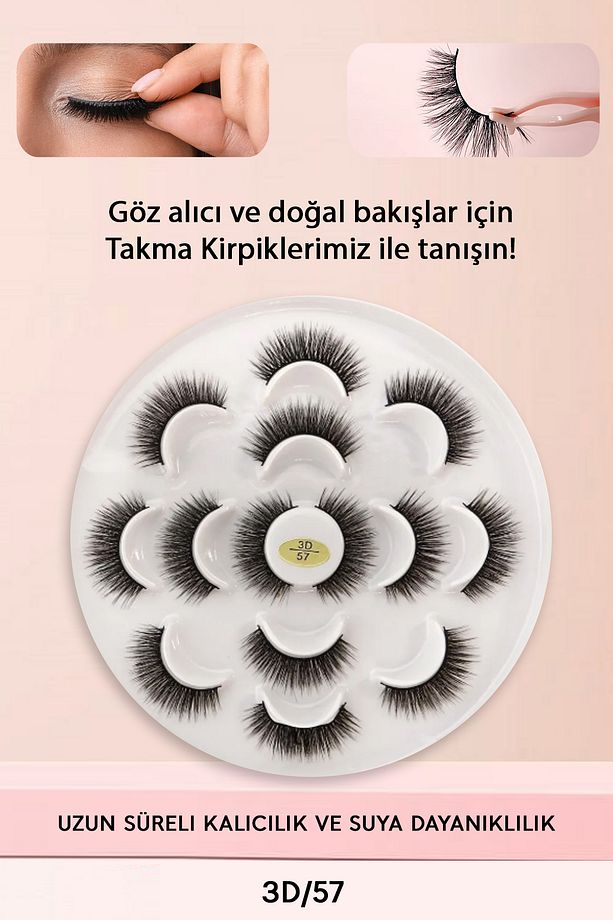 7 Çift Doğal Ipek Takma Kirpik (7 ÇİFT) - 3d-57 Yoğun Hacimli - 1