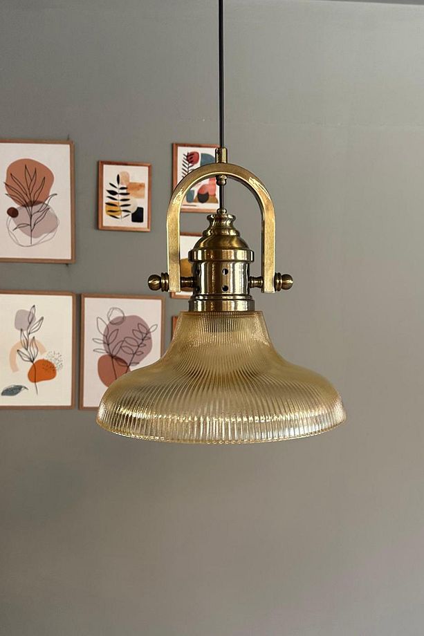 Stark Cam Bal Rengi Tekli Avize Delikli Eskitme Başlık Retro Sarkıt Lamba Salon Aydınlatma - 6