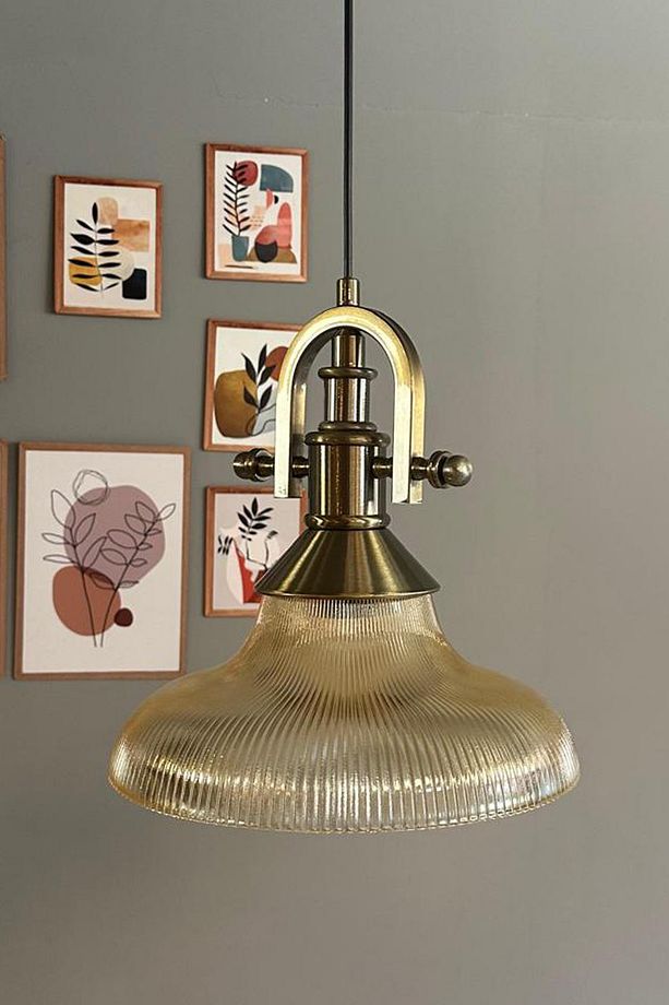 Stark Cam Bal Rengi Tekli Avize Gemici Eskitme Başlık Retro Sarkıt Lamba Salon Aydınlatma - 7