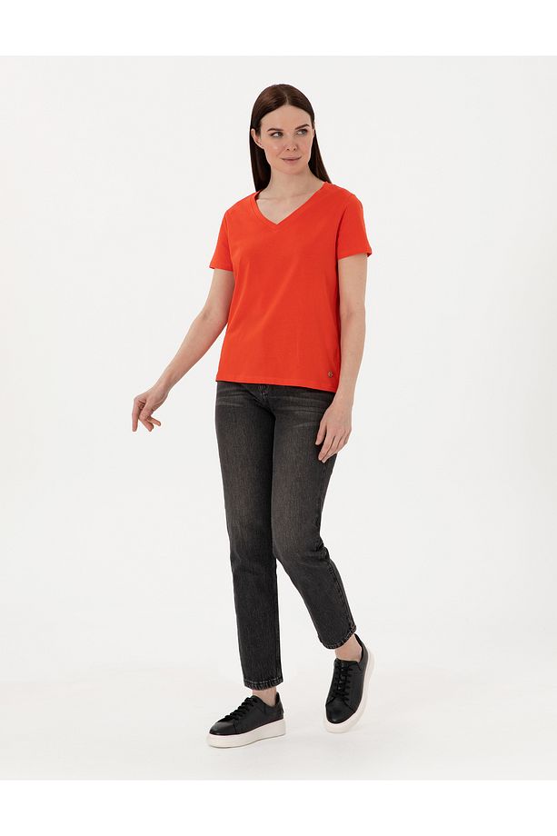 Kırmızı Regular Fit V Yaka Basic Tişört 50305749-VR030 - 4