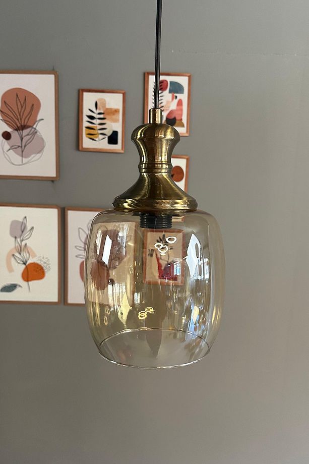 Pearl Cam Bal Rengi Tekli Avize Eskitme Tokmak Başlık Retro Sarkıt Lamba Salon Aydınlatma - 1
