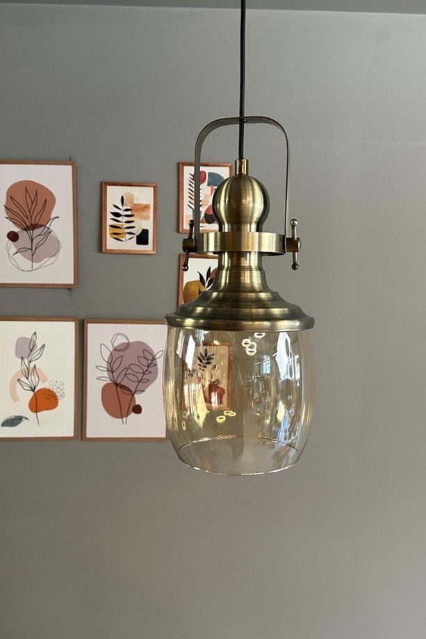 Pearl Cam Bal Rengi Tekli Avize Eskitme Başlık Retro Sarkıt Lamba Salon Aydınlatma - 6