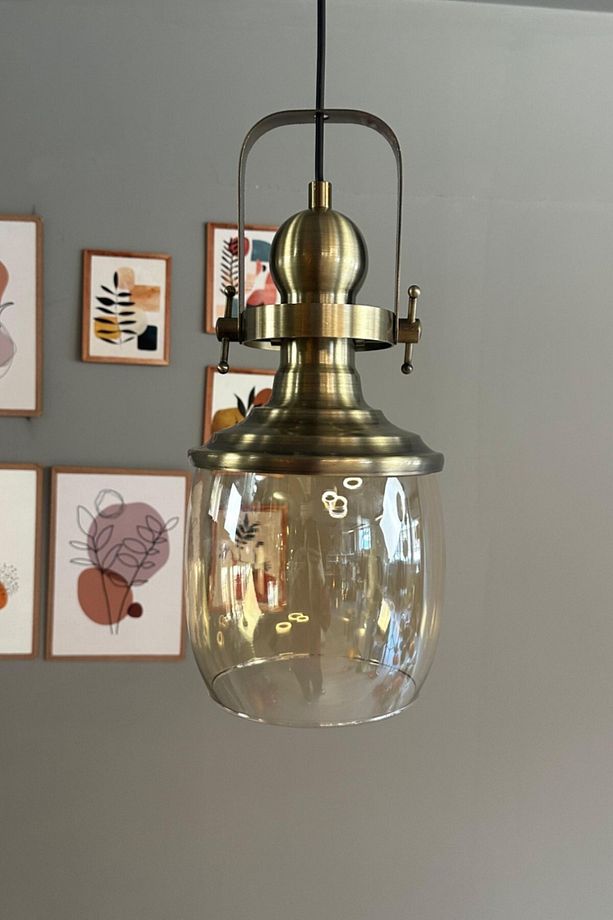 Pearl Cam Bal Rengi Tekli Avize Eskitme Başlık Retro Sarkıt Lamba Salon Aydınlatma - 1