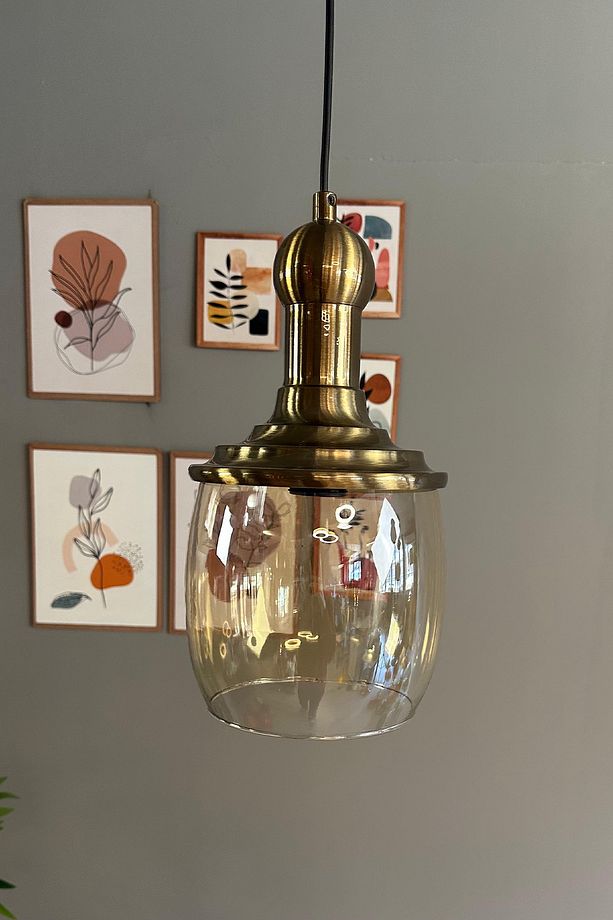 Pearl Cam Bal Rengi Tekli Avize Uzun Eskitme Tokmak Başlık Retro Sarkıt Lamba Salon Aydınlatma - 6