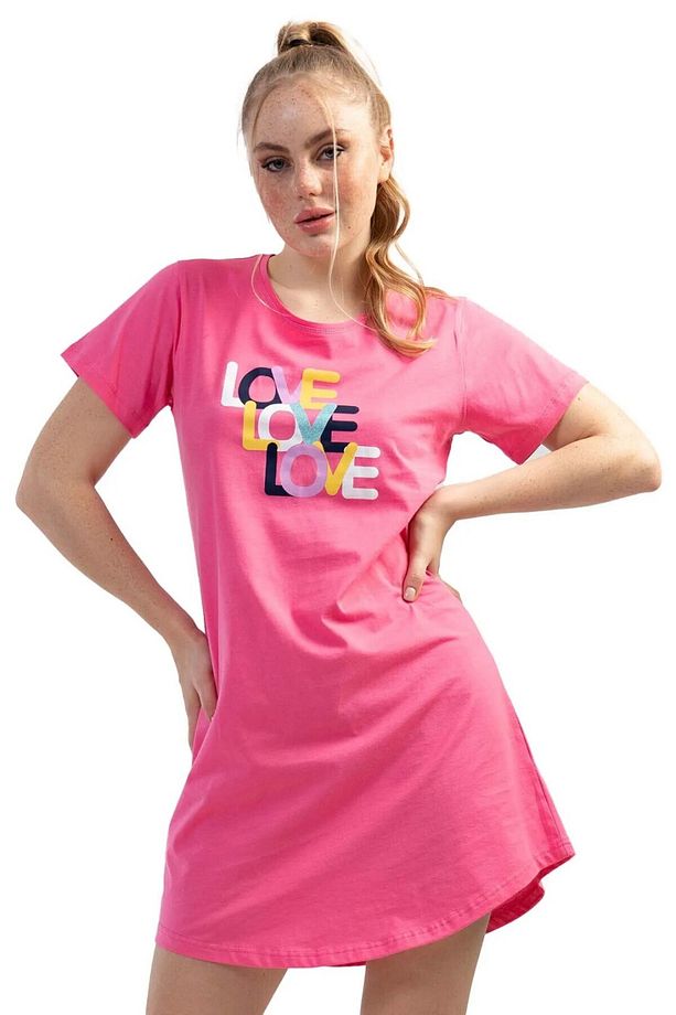 Kısa Kol Elbise Pijama Pembe - S - 1