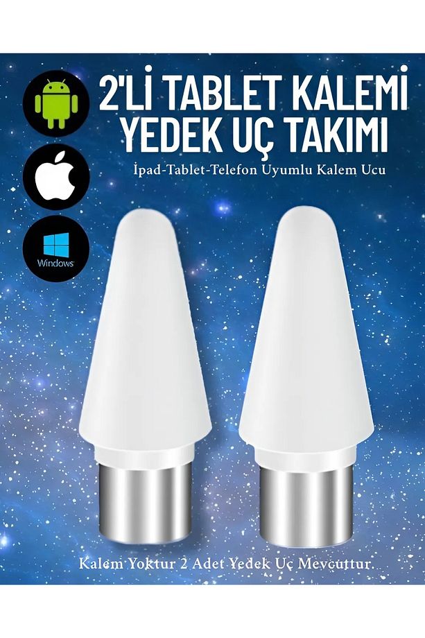 2 Adet Yedek Uç iOS Android Windows Tablet Telefon iPad Uyumlu Dokunmatik Kalem Ucu Seti - 1