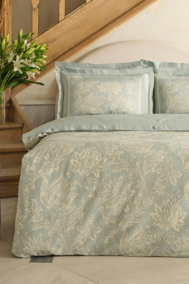 Owen 80 Thread 100% Cotton Satin Double Duvet Cover Set Blue