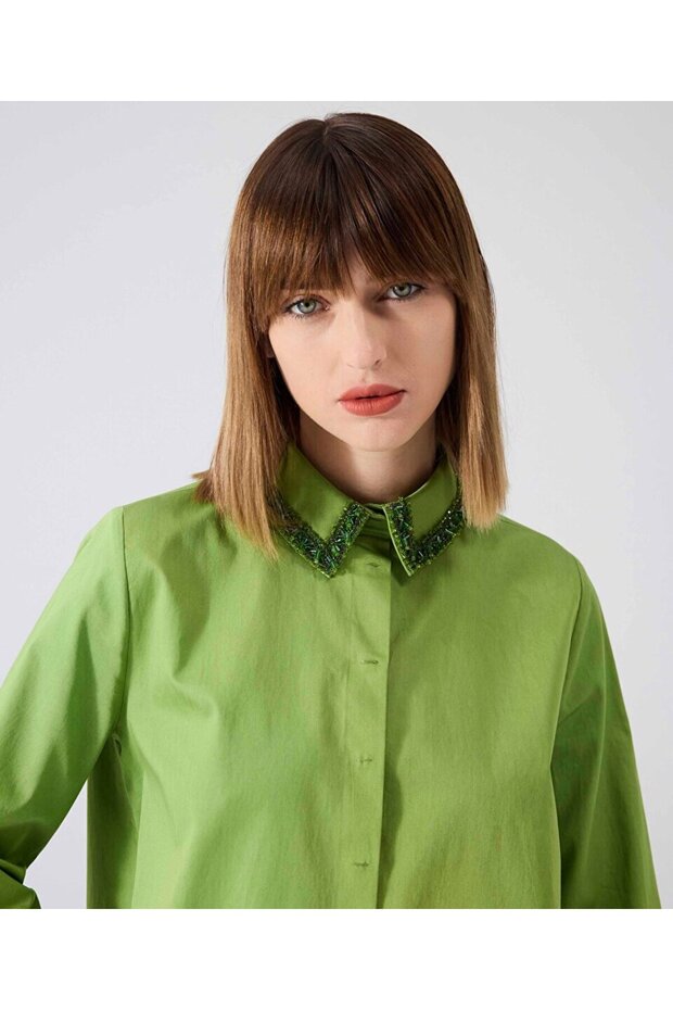 İşlemeli poplin gömlek - 5