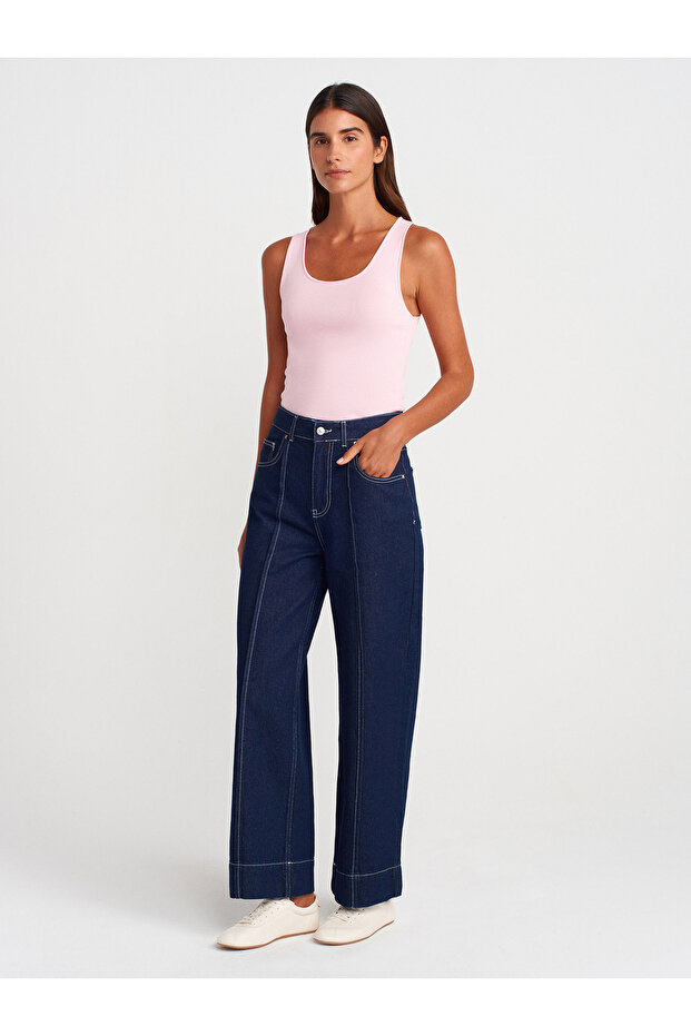 10746 Kalın Askılı Basic Triko Bluz-Pembe - 4